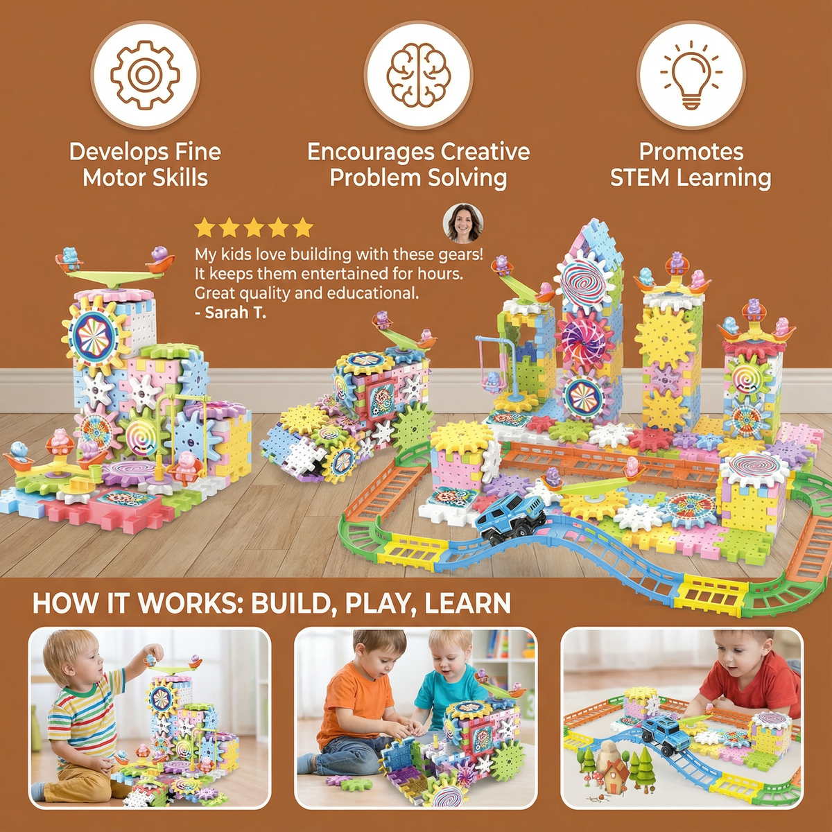Rotating Gear Montessori Building Blocks Set for Kids