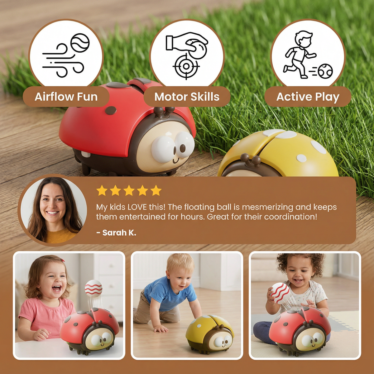 Ladybug Air Balloon Toy for Babies with Push Button Activation