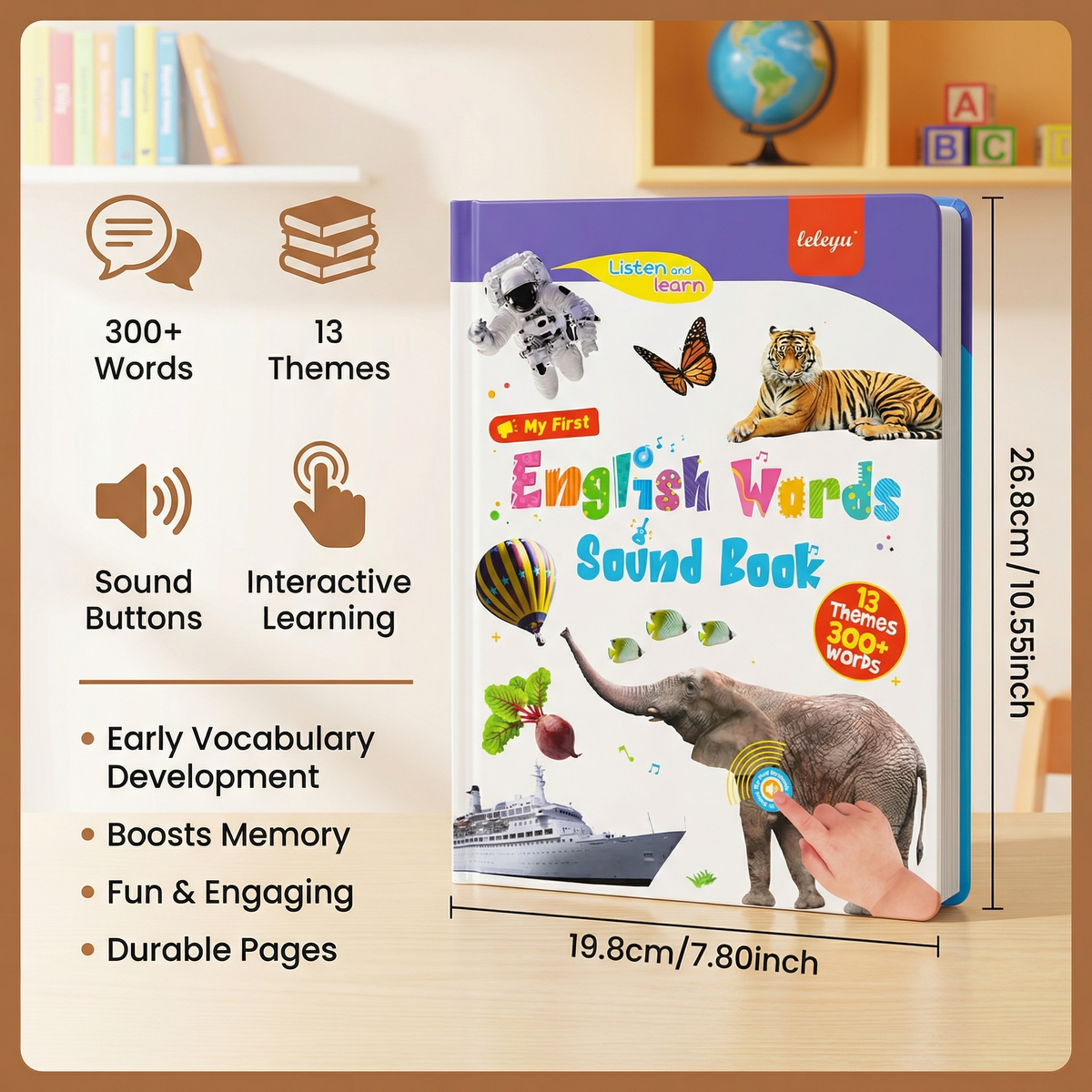 Talking English Learning Book with Sound Buttons and Over 300 Real Photo Words for Kids