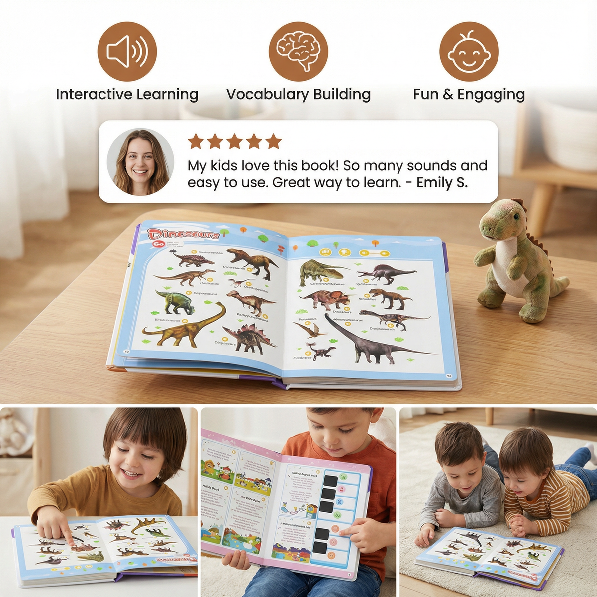 Talking English Learning Book with Sound Buttons and Over 300 Real Photo Words for Kids