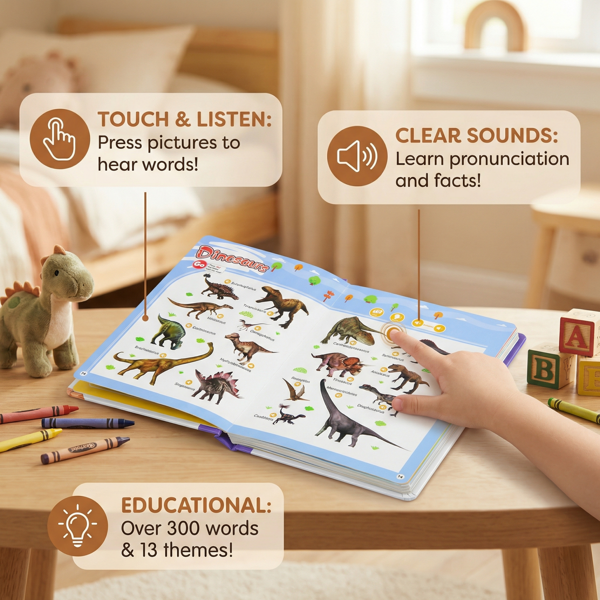 Talking English Learning Book with Sound Buttons and Over 300 Real Photo Words for Kids