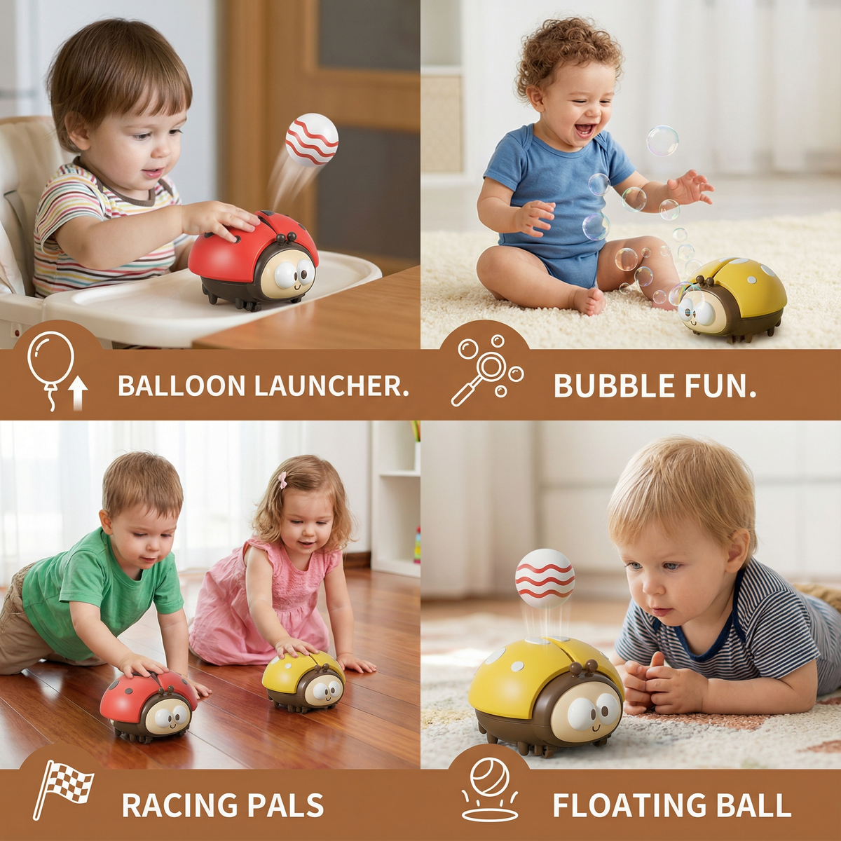 Ladybug Air Balloon Toy for Babies with Push Button Activation
