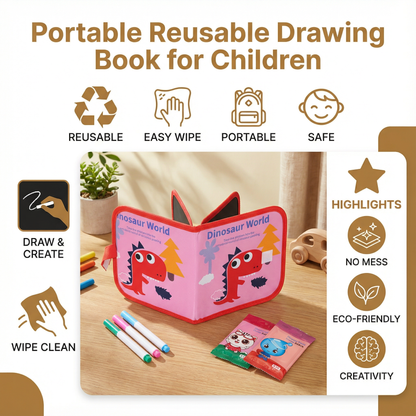 Reusable Kids Drawing Book with Wipe Clean Pages for Travel and Quiet Time