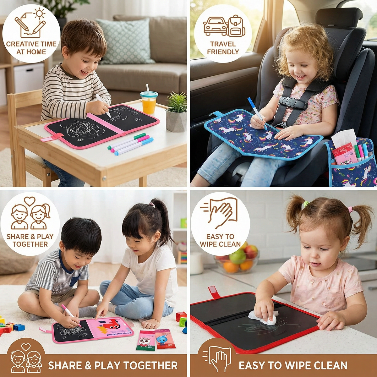 Reusable Kids Drawing Book with Wipe Clean Pages for Travel and Quiet Time