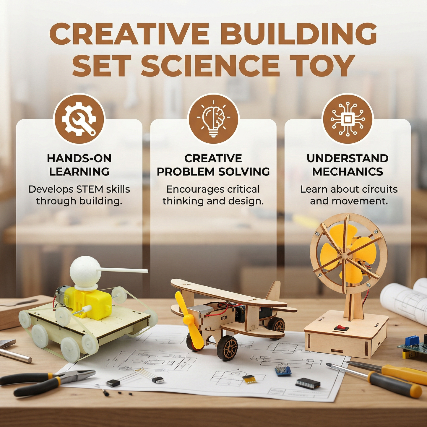 STEM Building Set with Hydraulic Arm and Propeller Plane Models