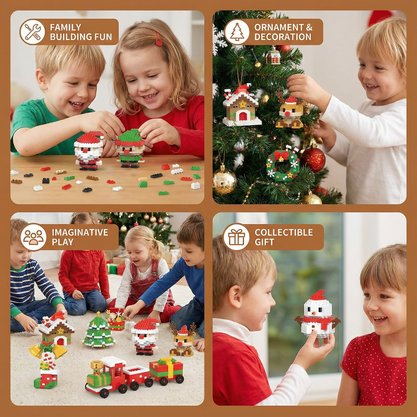 Interlocking Building Block Holiday Characters with Assembly Instructions