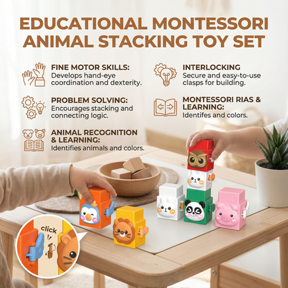 Animal Stacking Blocks Toy Set with Colorful Faces for Toddlers