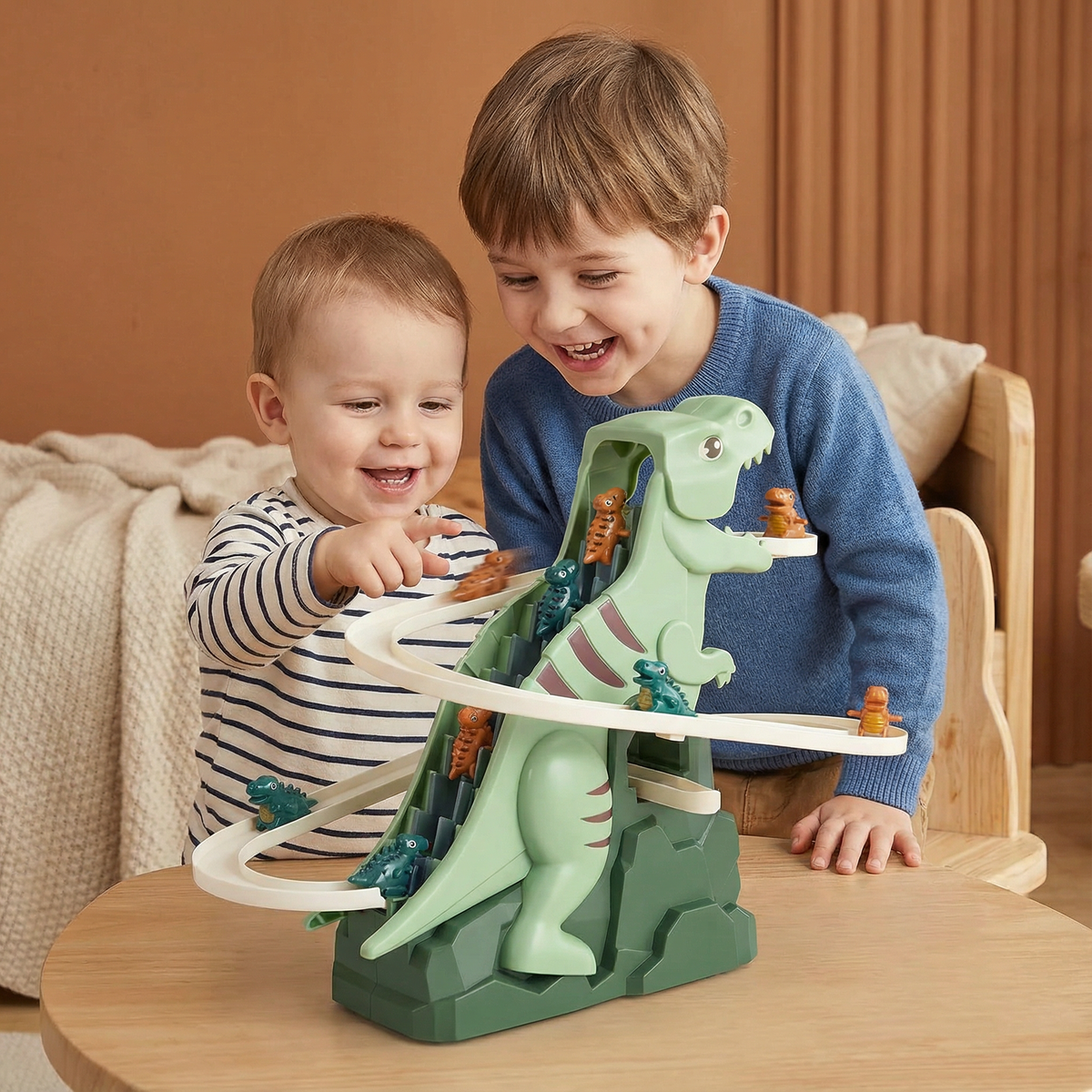 Colorful Dino Slide Roller Coaster Play Set for Kids Indoors and Outdoors