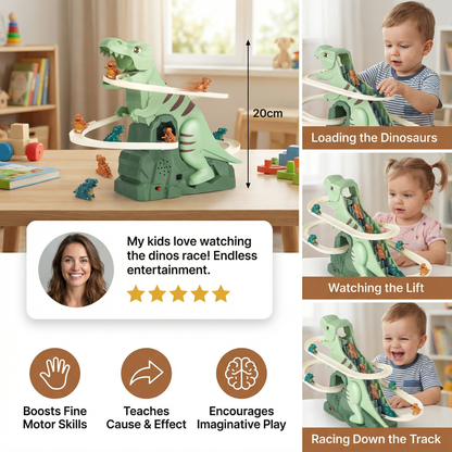 Colorful Dino Slide Roller Coaster Play Set for Kids Indoors and Outdoors