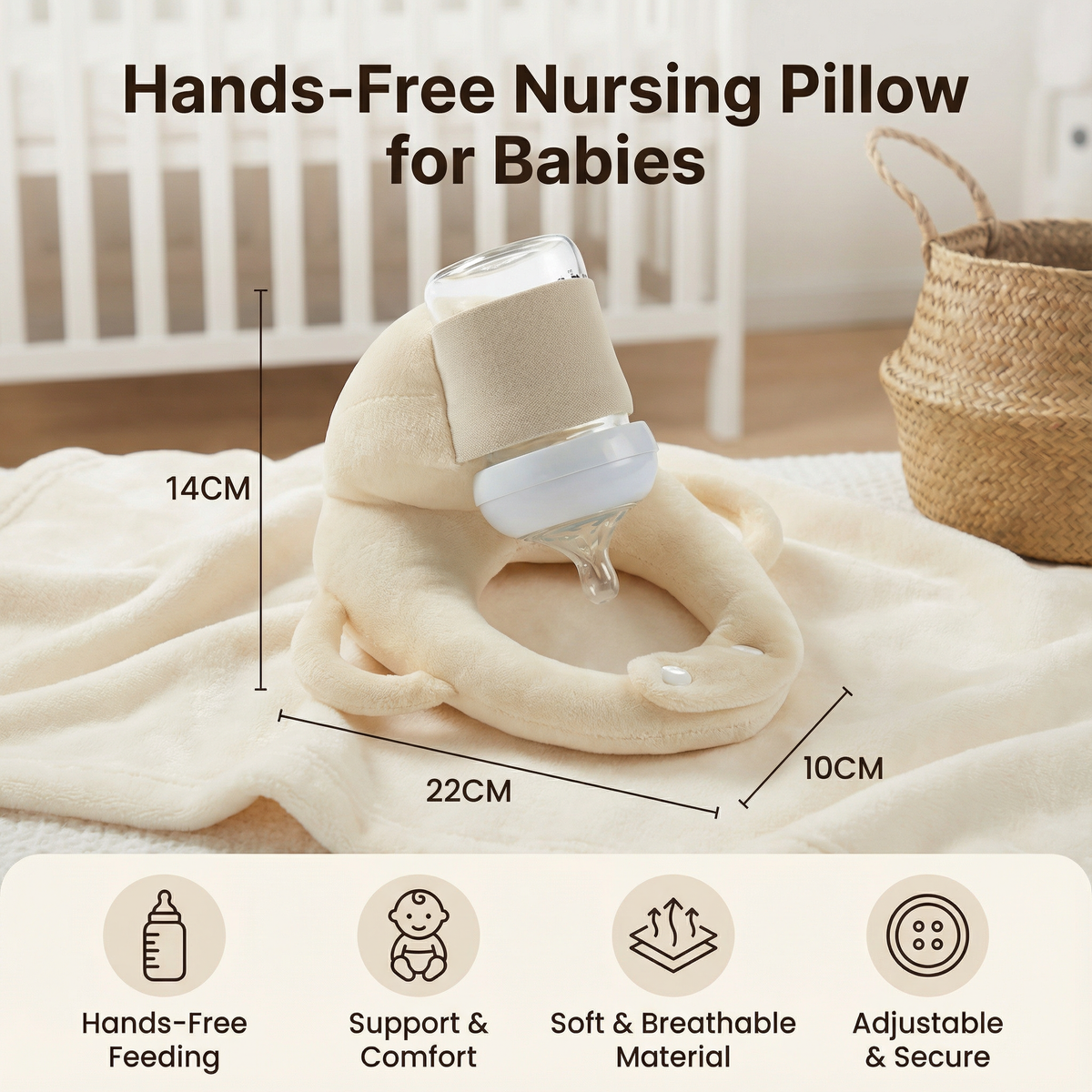 Baby Feeding Support Pillow with Breathable Mesh and Bottle Holding Design in Five Colors