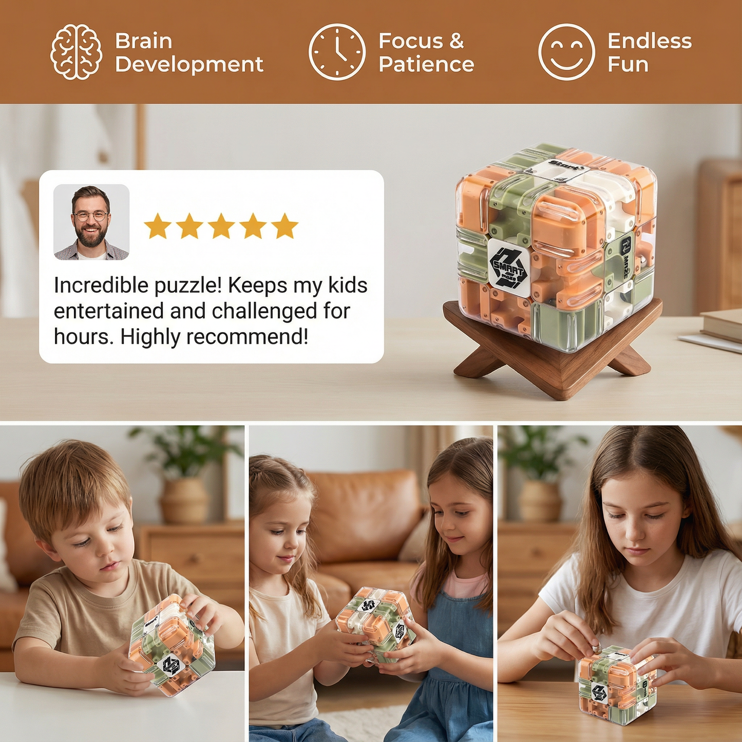 3D Maze Cube with Tilting Ball and Winding Pathways