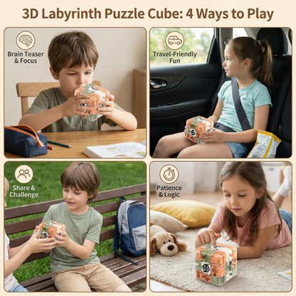 3D Maze Cube with Tilting Ball and Winding Pathways