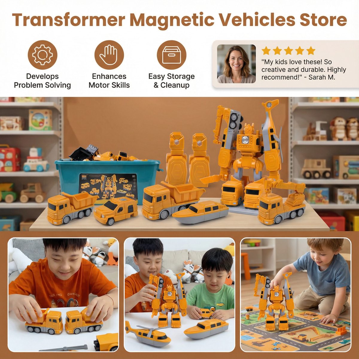Magnetic Building Vehicles That Snap Together and Change from Car to Robot