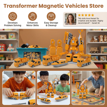 Magnetic Building Vehicles That Snap Together and Change from Car to Robot