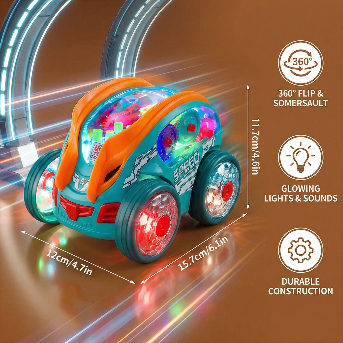 Light Up Flip and Spin Toy Car for Kids