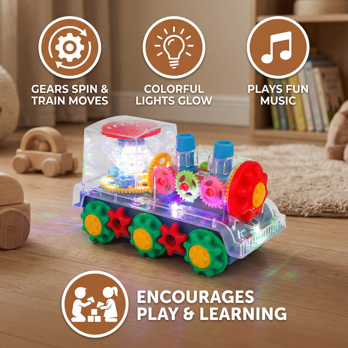 Dancing Musical Steam Train Toy with Glowing Lights, Water Vapor Steam, and Auto Motion