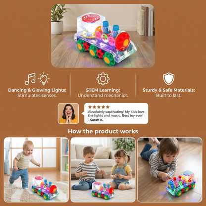 Dancing Musical Steam Train Toy with Glowing Lights, Water Vapor Steam, and Auto Motion