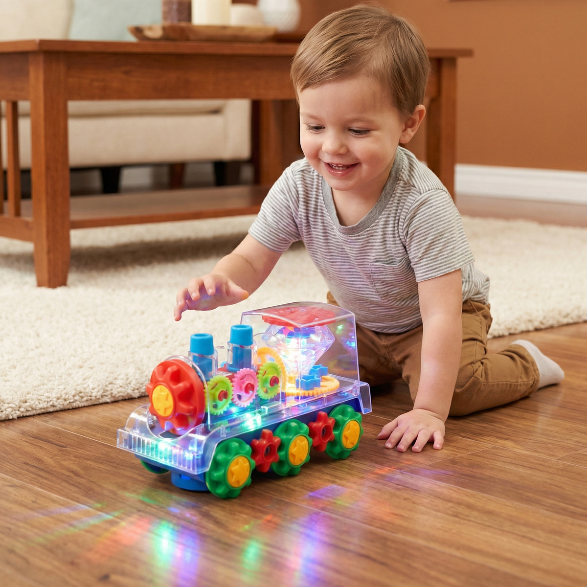 Dancing Musical Steam Train Toy with Glowing Lights, Water Vapor Steam, and Auto Motion