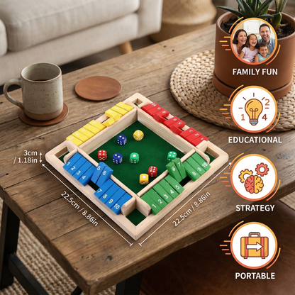 Wooden Dice Game with Four Player Boards and Flip Tiles for Addition Practice