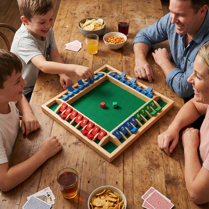 Wooden Dice Game with Four Player Boards and Flip Tiles for Addition Practice