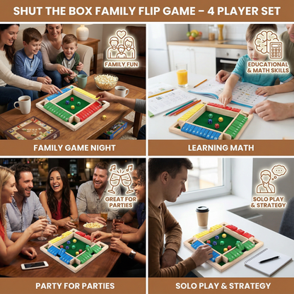 Wooden Dice Game with Four Player Boards and Flip Tiles for Addition Practice