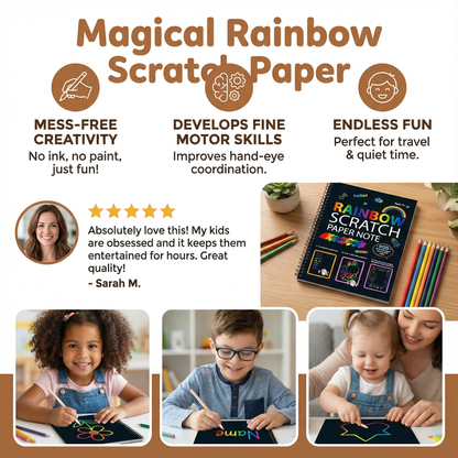 Scratch Art Paper with Rainbow Reveal and Wooden Stylus, Multiple Sheets