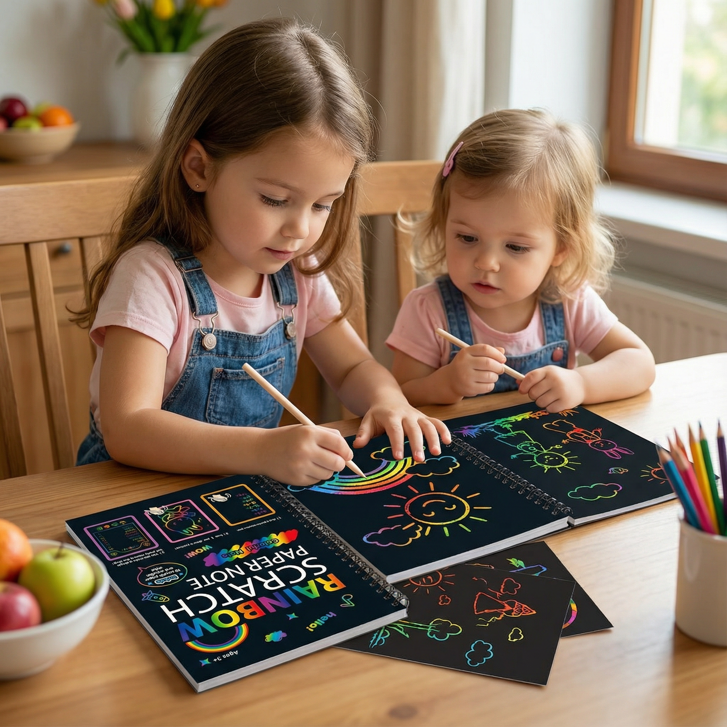 Scratch Art Paper with Rainbow Reveal and Wooden Stylus, Multiple Sheets