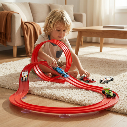 Bendable Race Track Set with Built In Lighting and Click Assembly System
