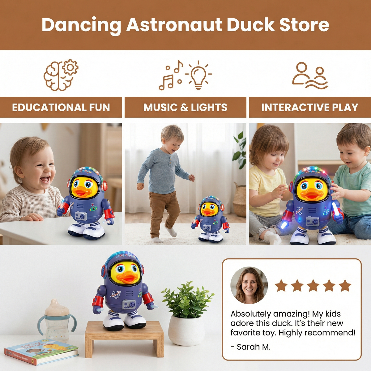 Dancing Astronaut Duck Toy That Moves to Cheerful Music in a Funny Space Suit