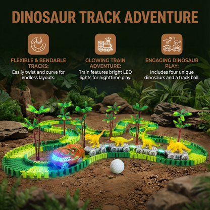 Flexible Dinosaur Race Track Set with Glowing Train