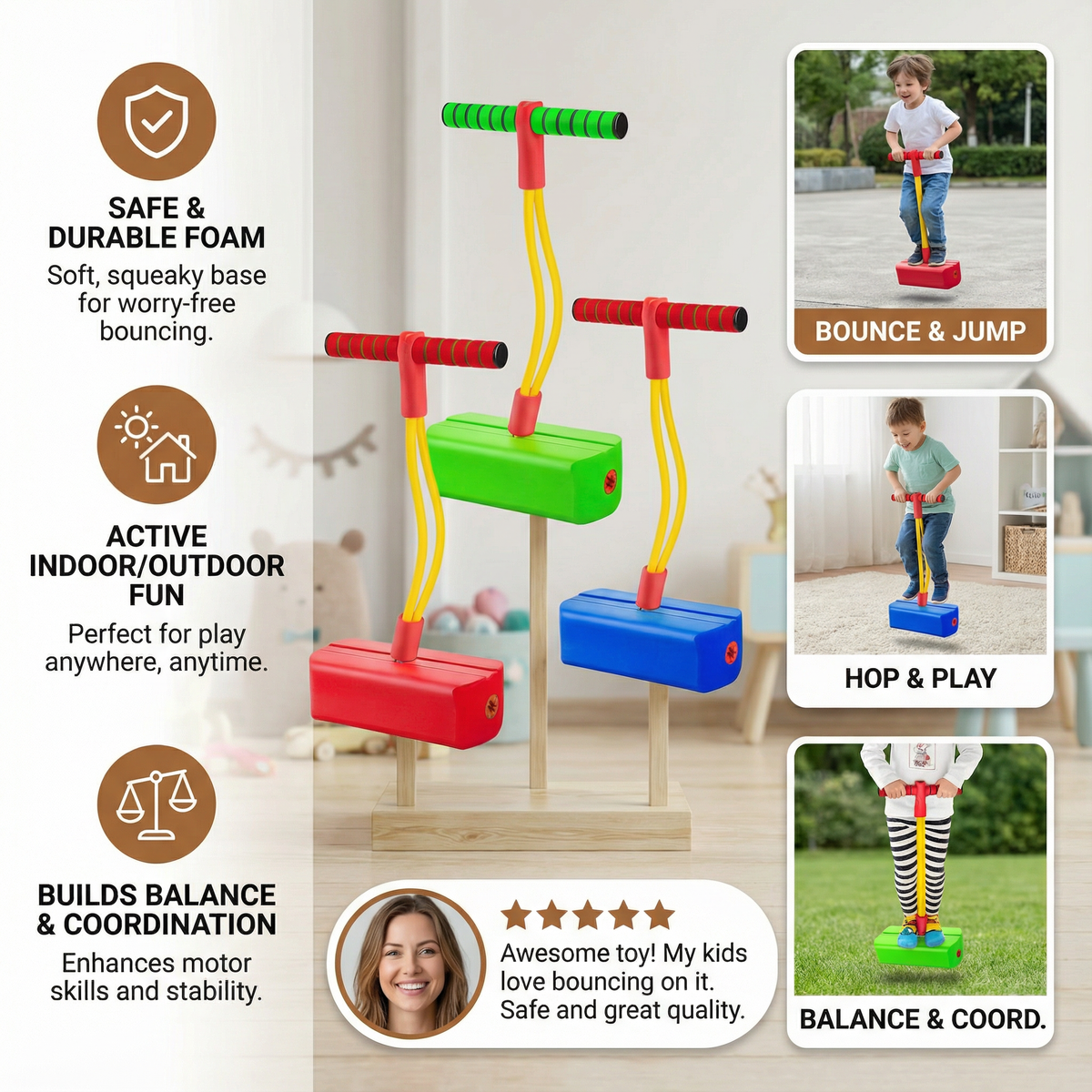 Kids Foam Pogo Jumper with Soft Handle and Nonslip Footpad for Indoor and Outdoor Bouncing