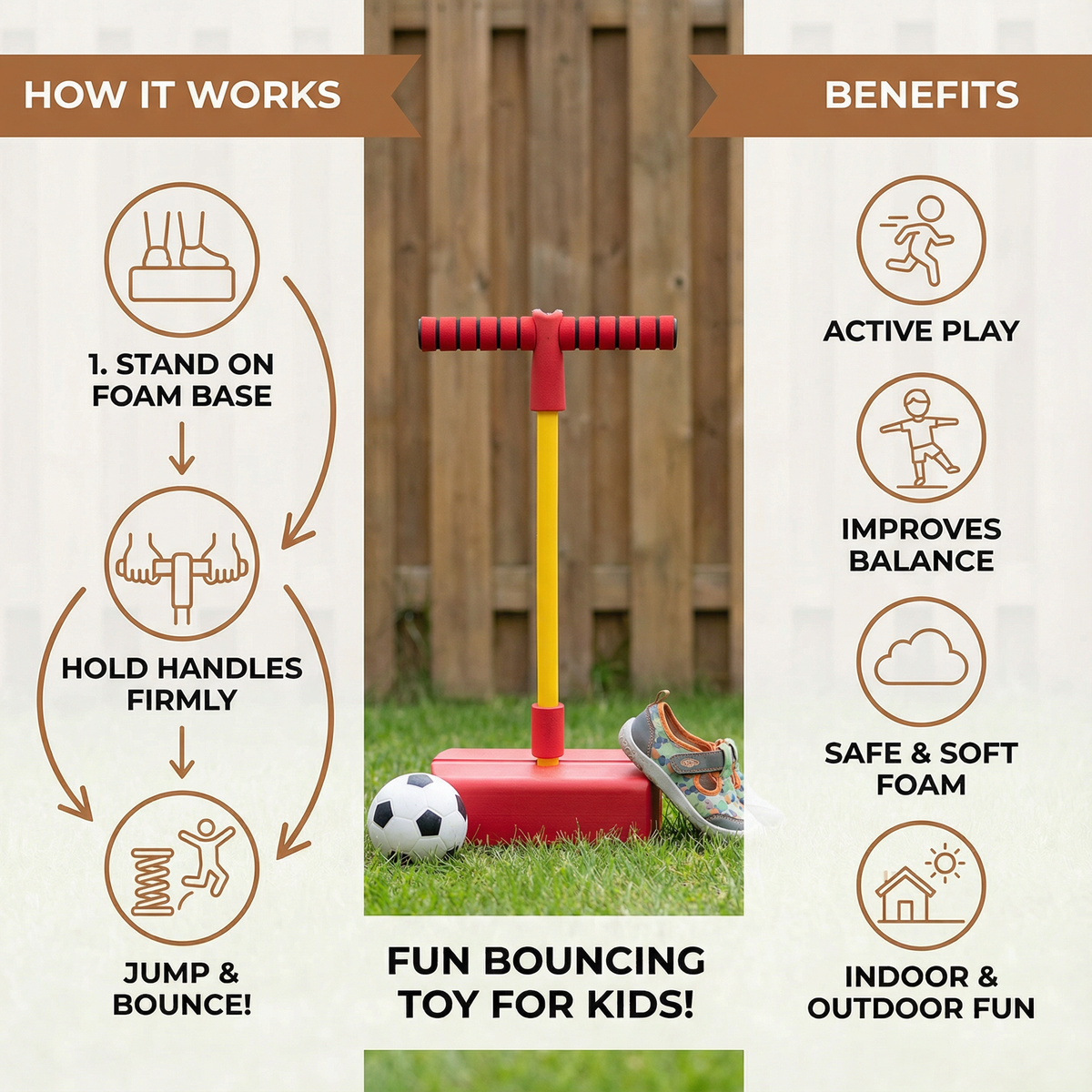 Kids Foam Pogo Jumper with Soft Handle and Nonslip Footpad for Indoor and Outdoor Bouncing