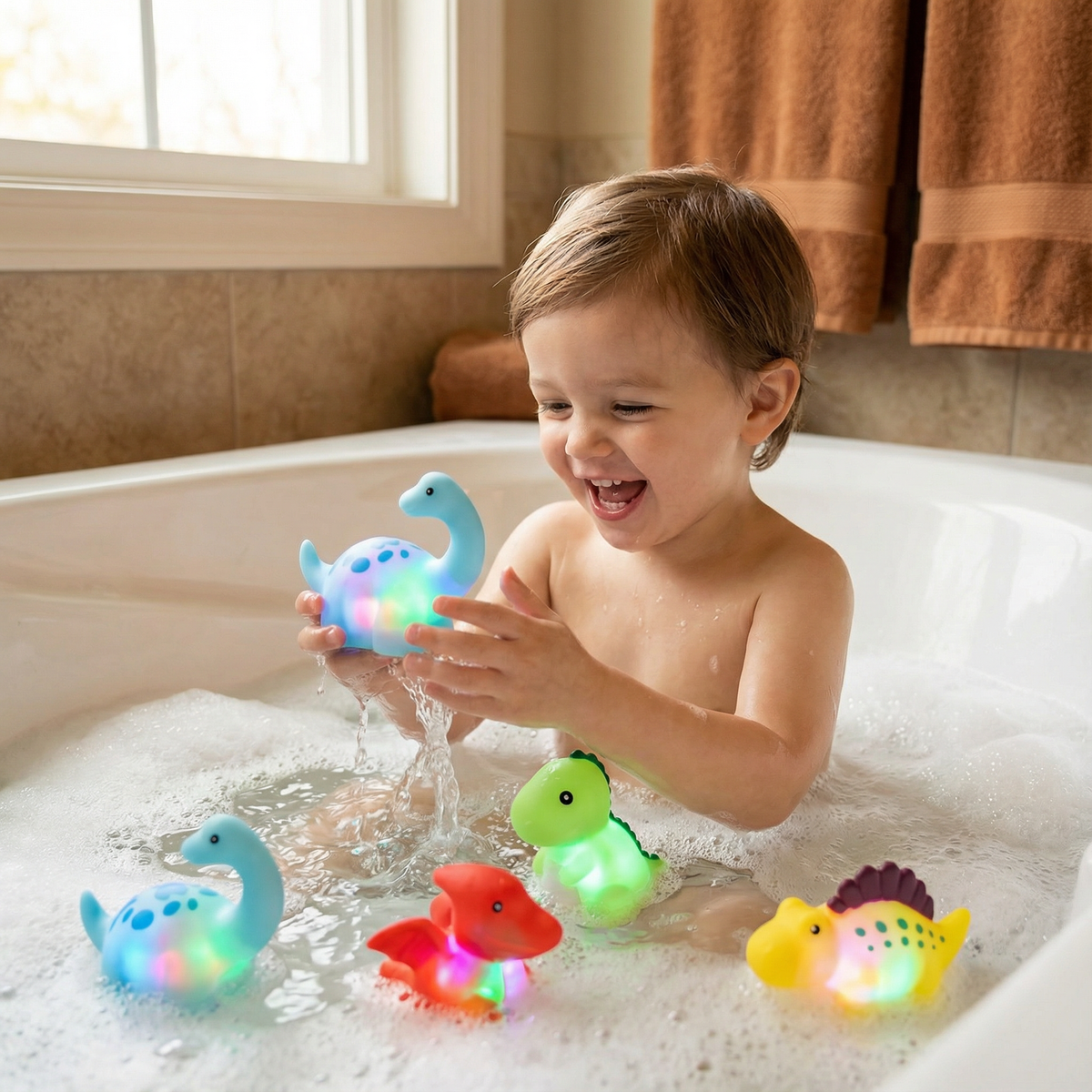 Light Up Color Changing Dinosaur Bath Toy with Soft LED Glow