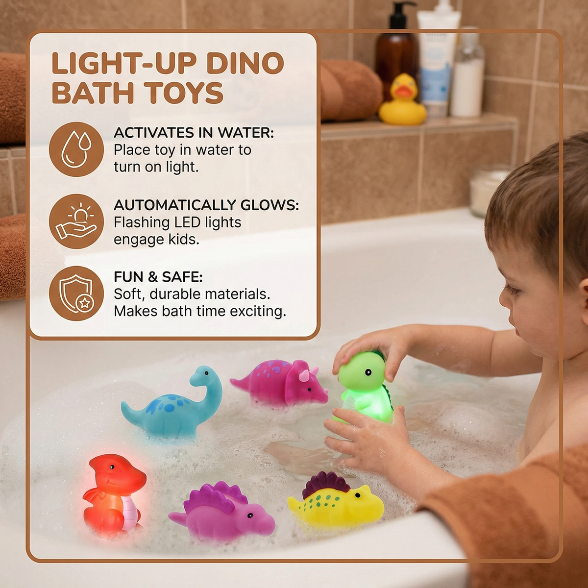 Light Up Color Changing Dinosaur Bath Toy with Soft LED Glow