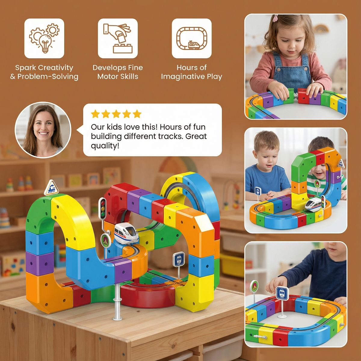 Magic Cube Train Track Building Set with 81 Colorful Snap Together Pieces