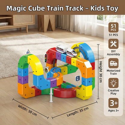 Magic Cube Train Track Building Set with 81 Colorful Snap Together Pieces