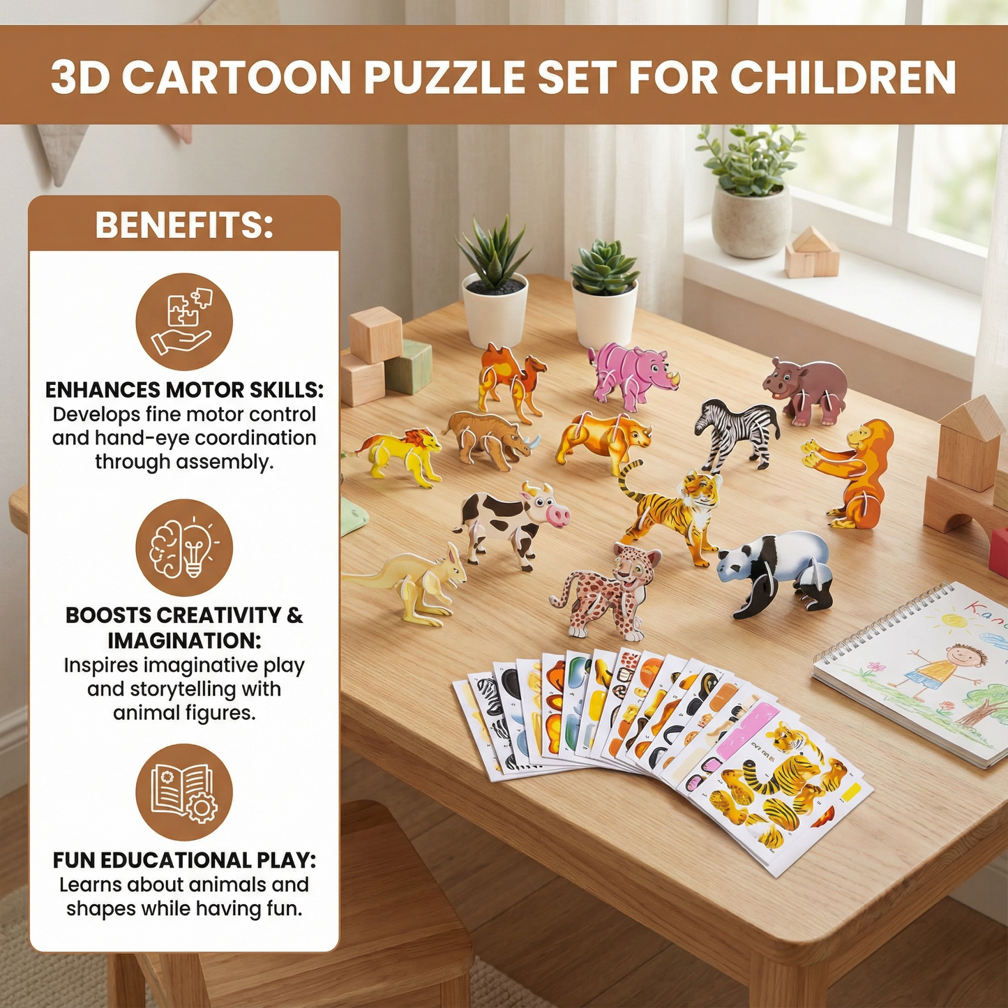 3D Foam Puzzle Set with Cartoon Characters and Snap Assembly for Kids