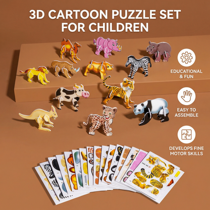 3D Foam Puzzle Set with Cartoon Characters and Snap Assembly for Kids
