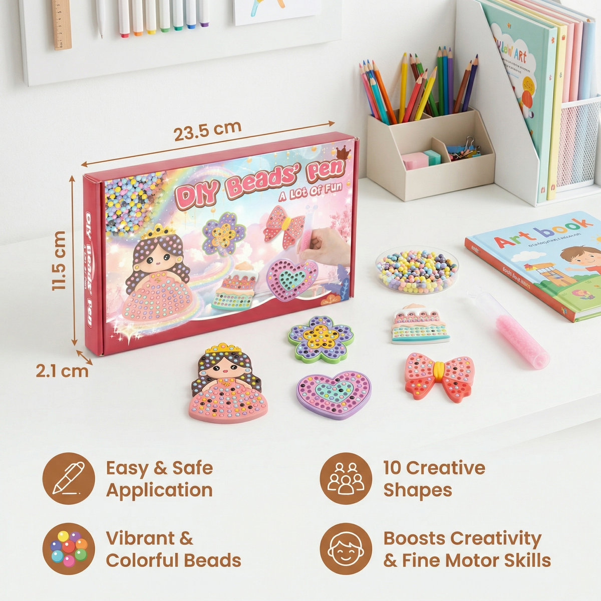 Kids Bead Art DIY Craft Set with Colorful Design Motifs
