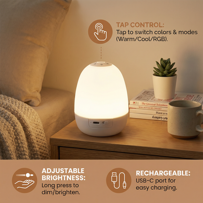 Egg Shaped Silicone Night Light with Touch Control for Kids Rooms