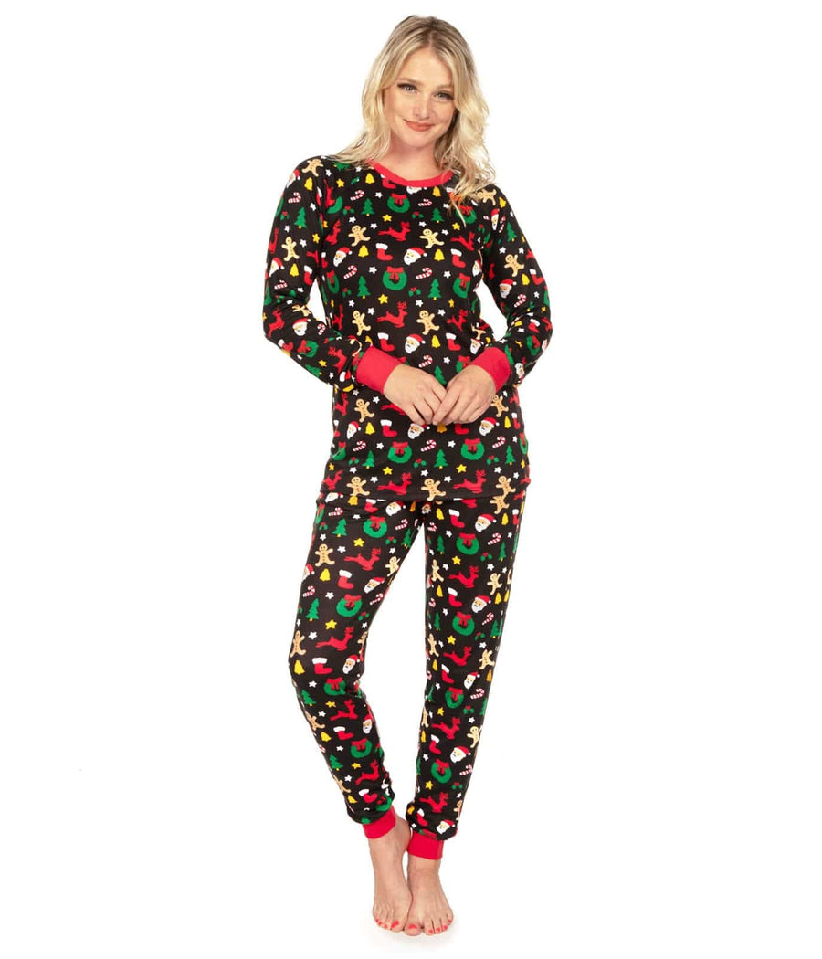 Womens Holiday Baking Pajama Set with Cookie Cutter Print, Crew Neck, and Pockets