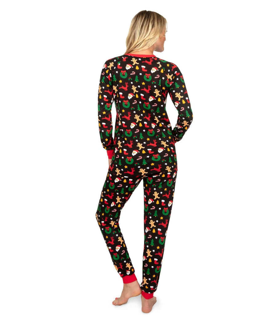 Womens Holiday Baking Pajama Set with Cookie Cutter Print, Crew Neck, and Pockets