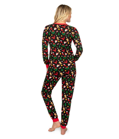 Womens Holiday Baking Pajama Set with Cookie Cutter Print, Crew Neck, and Pockets