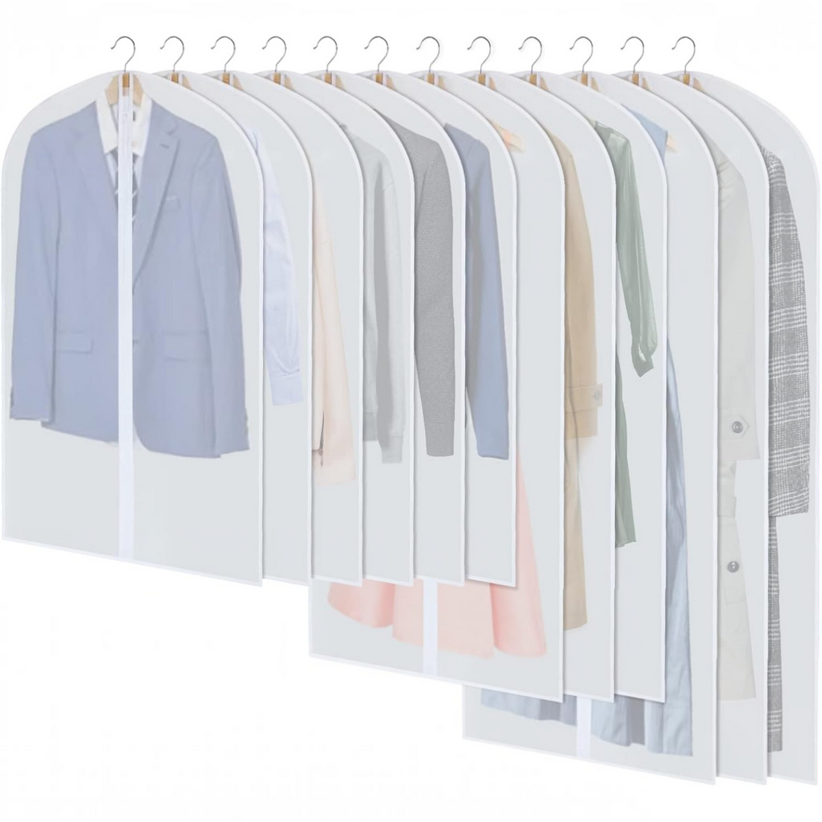 Hanging Garment Covers with Full Length Zippers and Dust Blocking Tab