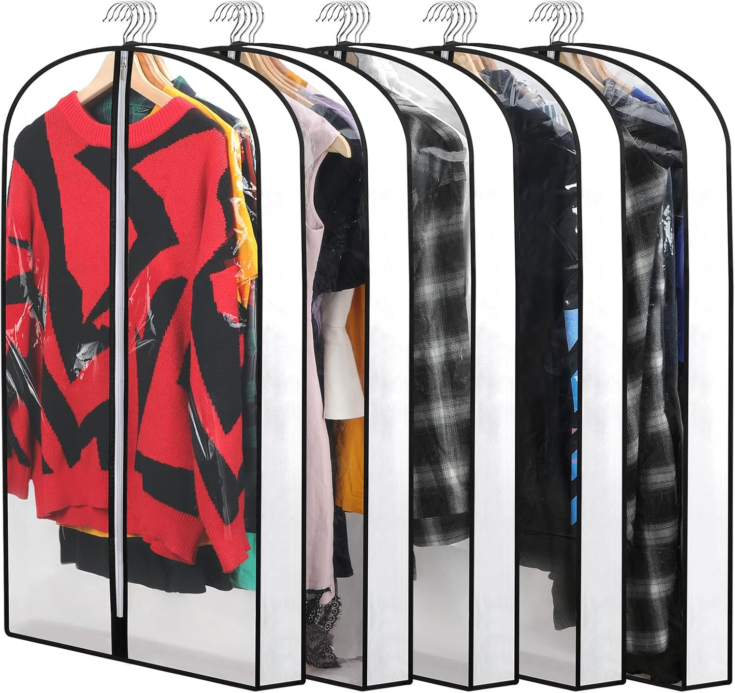 Hanging Garment Covers with Full Length Zippers and Dust Blocking Tab, 24 Pack 3 Sizes