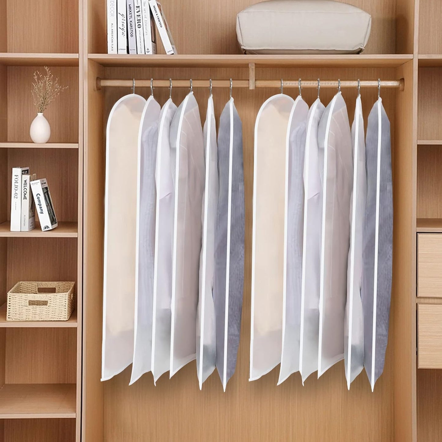 Hanging Garment Covers with Full Length Zippers and Dust Blocking Tab, 24 Pack 3 Sizes