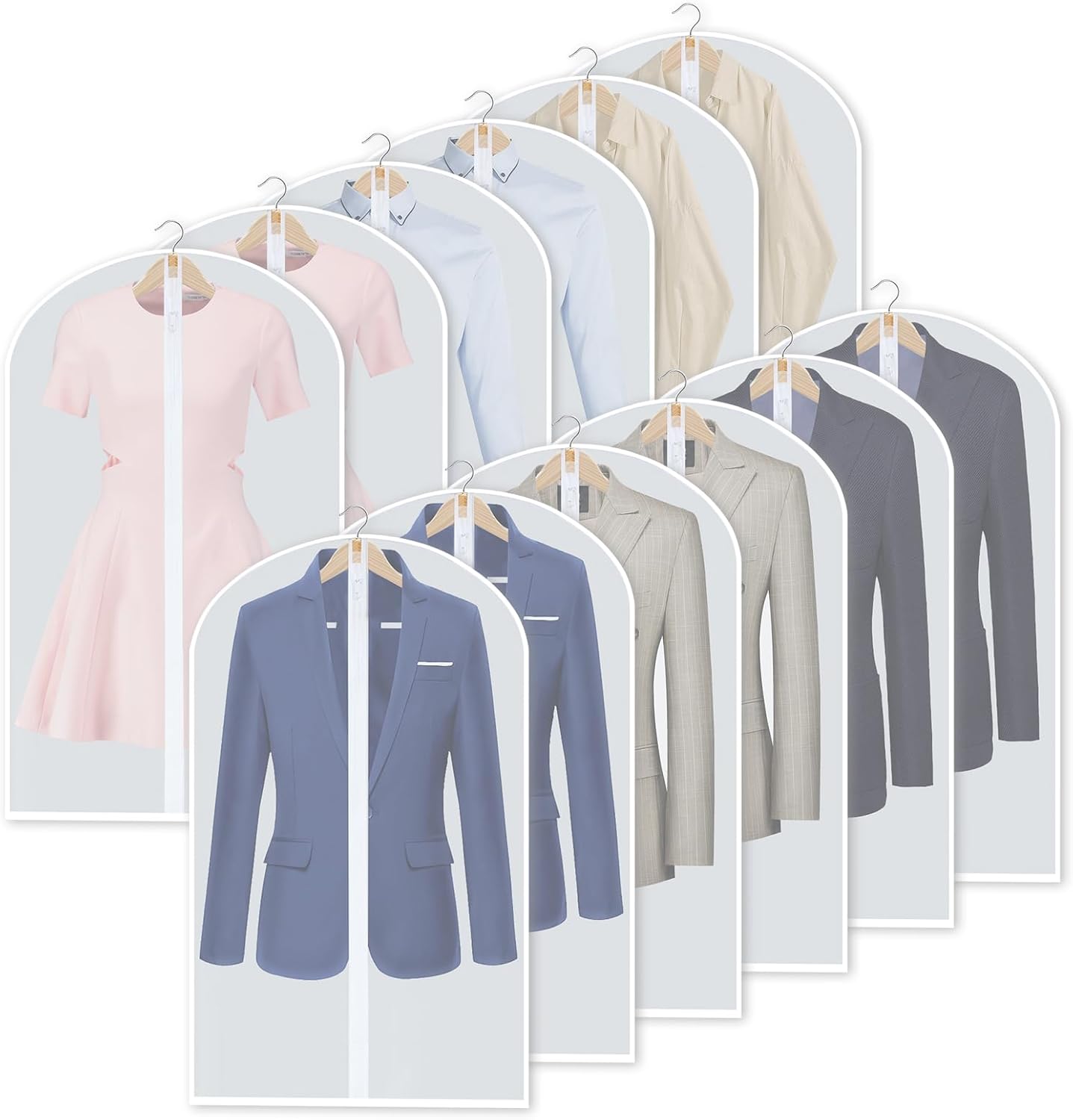 Hanging Garment Covers with Full Length Zippers and Dust Blocking Tab, 24 Pack 3 Sizes