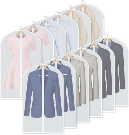 Hanging Garment Covers with Full Length Zippers and Dust Blocking Tab, 24 Pack 3 Sizes