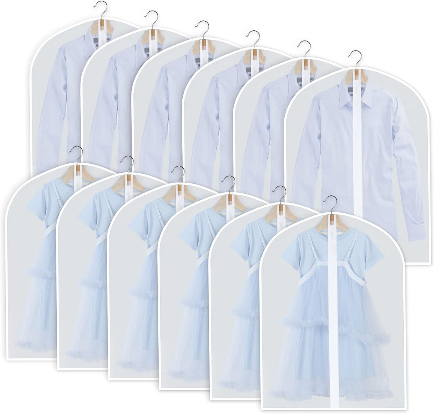 Hanging Garment Covers with Full Length Zippers and Dust Blocking Tab, 24 Pack 3 Sizes