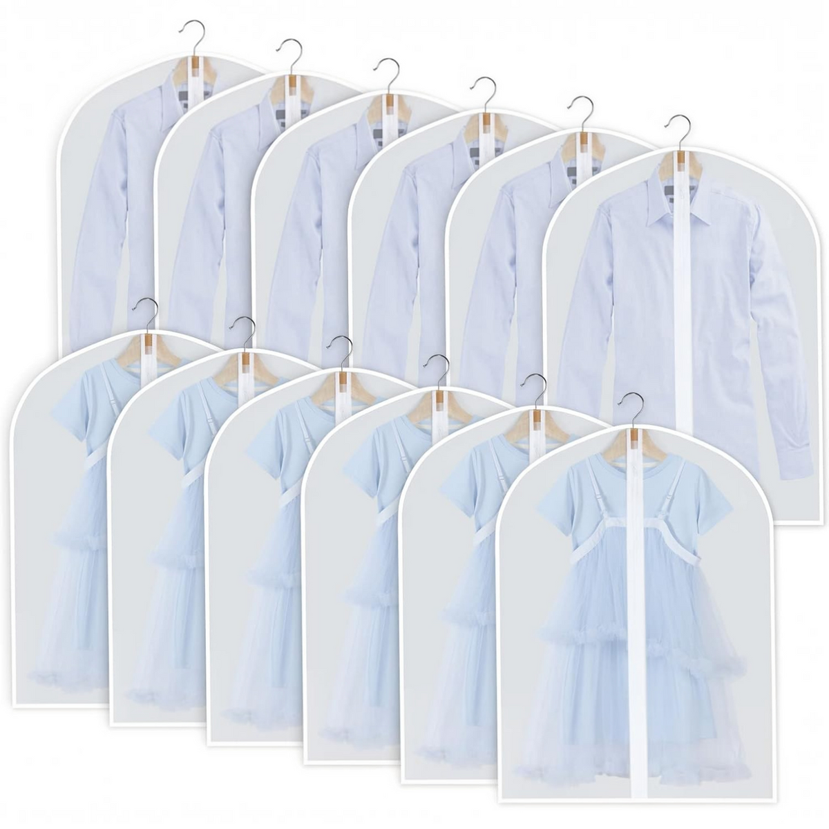 Hanging Garment Covers with Full Length Zippers and Dust Blocking Tab